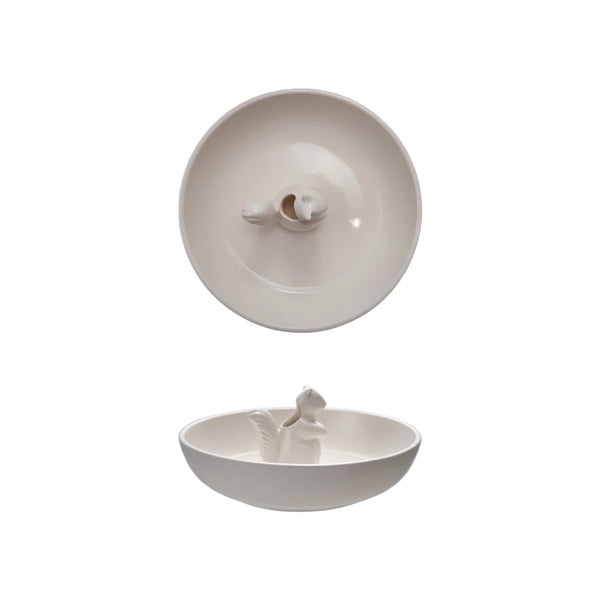 Stoneware Bowl Toothpick Holder with Squirrel inside