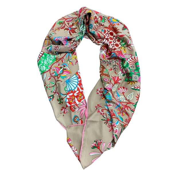 Cocoa and Pink Silk Scarf