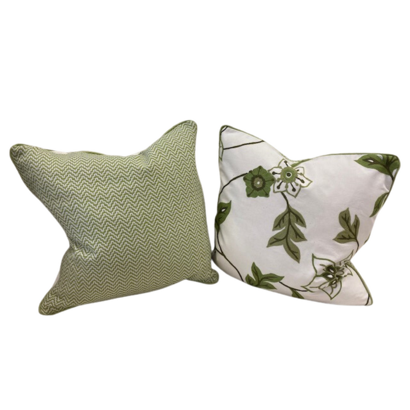 Custom Crewel Green Flowers Pillow