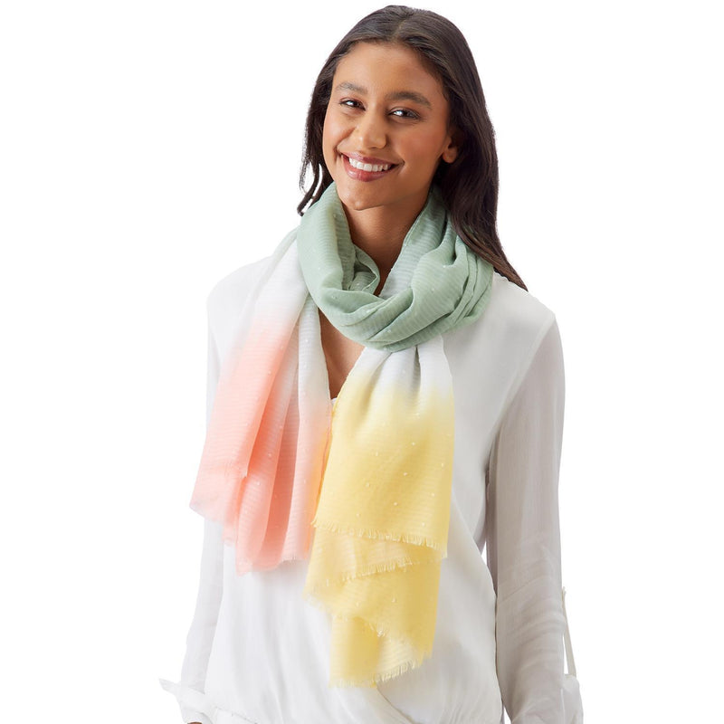 Marbella Dots and Stripes Ombre Scarf with Eyelash Fringe