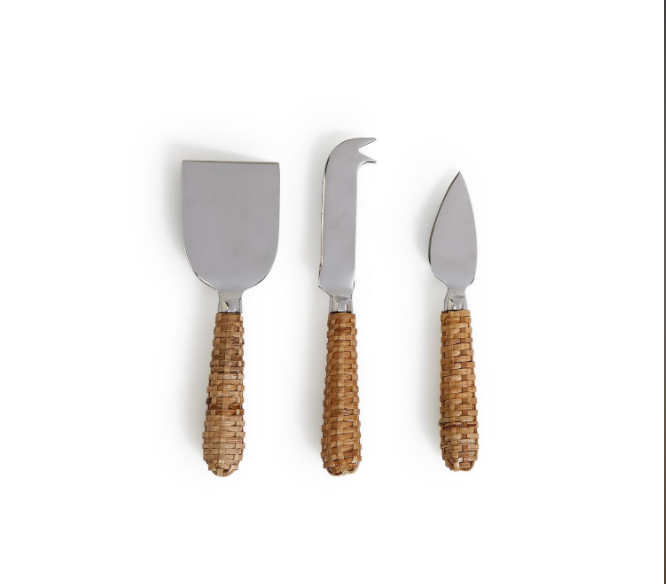 Wicker Weave Set of 3 Cheese Knives in Gift Box