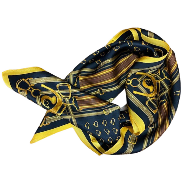Black & Gold Equestrian Motif Silk Scarf