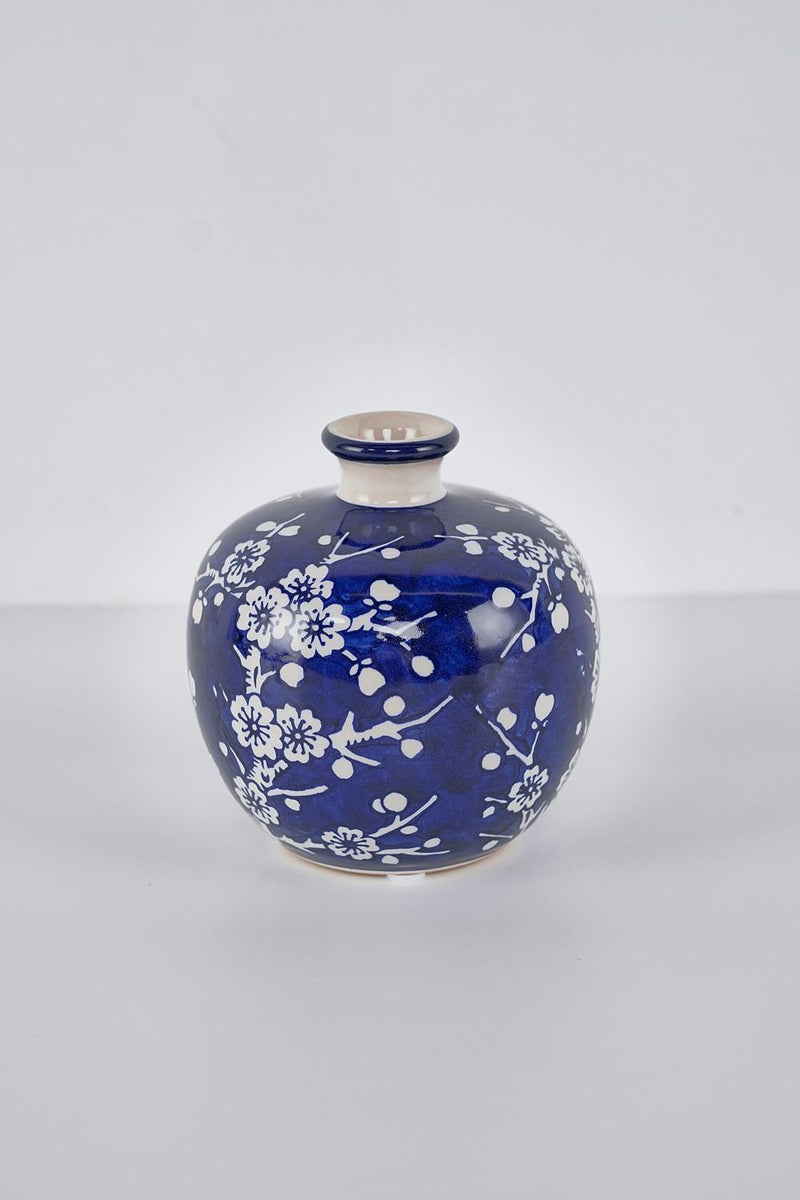 Ceramic Vase, Navy with Cherry Blossoms