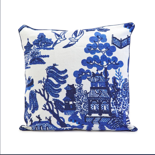 Blue & White Willow Pattern Pillow /Hand Block Printing