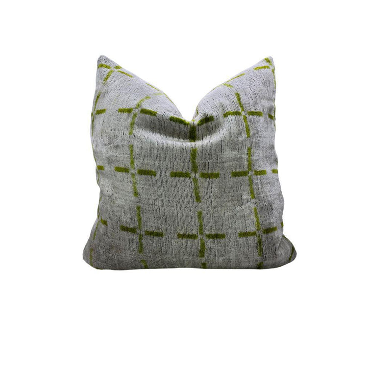 Lime Green and Neutral Silk and Velvet Pillow